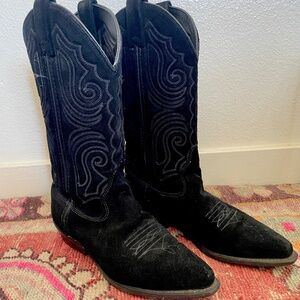 Vintage Vittorio Ricci Black Suede Cowgirl Boots Size 7 Western Boots